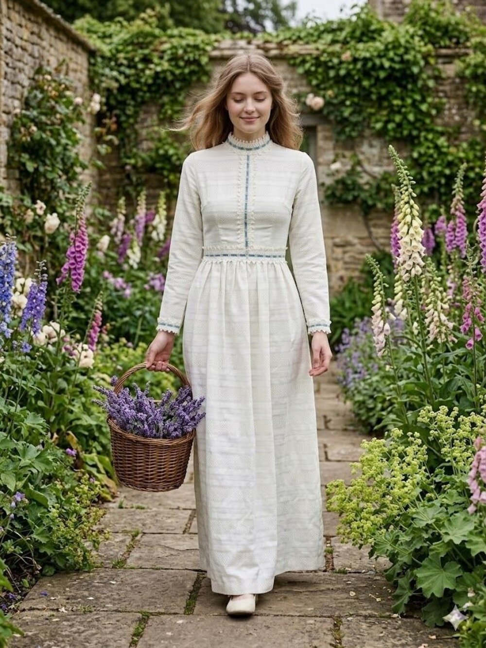 Vintage 70s Vicky Vaughn Prairie Dress White Eyelet Lace Victorian Boho Wedding